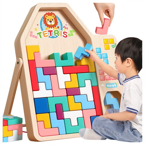 Wooden Tetris Block Puzzle - Educational Toy for 3-6 Year Old Boys & Girls