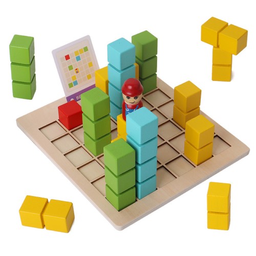 Spatial Thinking Building Blocks, Early Education Desktop Block Game, Wooden Educational Puzzle Toy for Kids