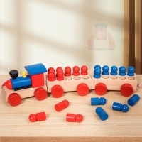 Wooden Shape Sorting Pull Train, Early Education Building Blocks Toy for Kids