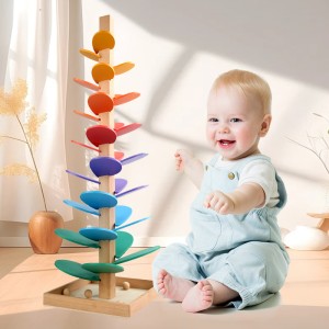 Wooden Rainbow Music Tree, Large Petal Music Tree, Rolling Ball Track Toy for Kids