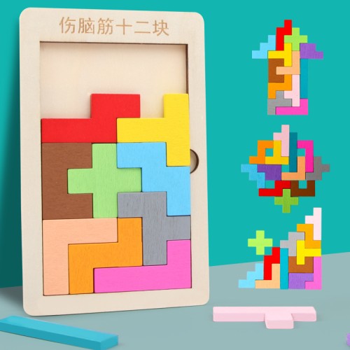 Wooden Tetris Block Puzzle & Bead Maze Toy - Educational Montessori Toy for Kid